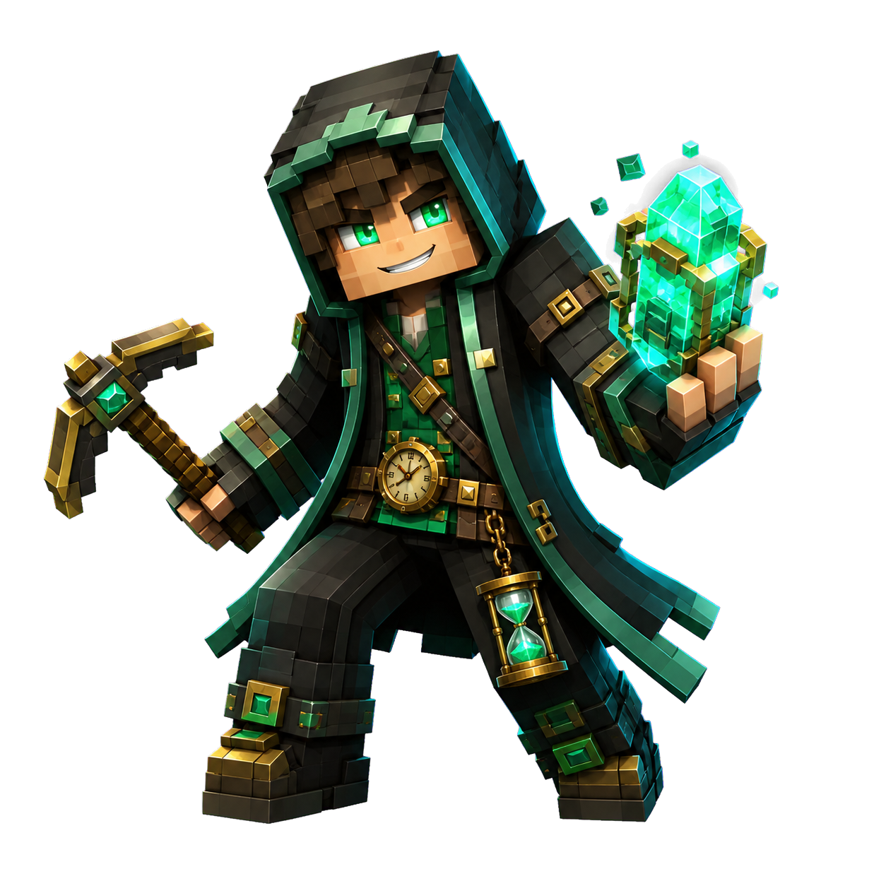 TimeSteal adventurer holding a glowing hourglass